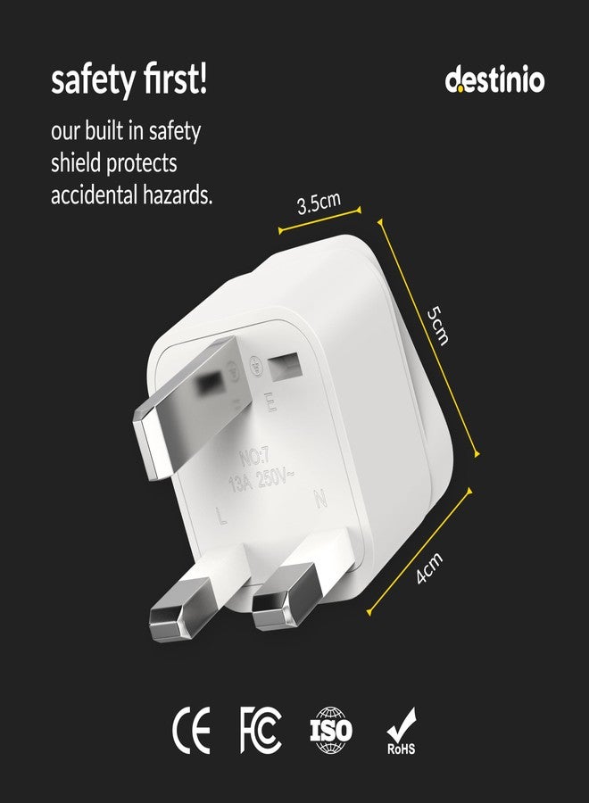 Destinio Type G Plug Adapter, India to UK, UAE, Dubai, Hong Kong, Singapore Travel Converter Socket Plug,UK Adapter for Indian Pins - for Phone,Chargers,Laptop -10 Year Limited Warranty (Pack of 3) - Image 3